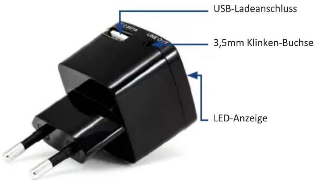USB-Ladeanschluss 3,5mm Klinken-Buchse LED-Anzeige