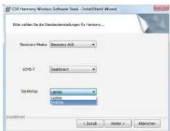 CSR Harmony Wireless Software Stack - Install/Build Wizard Items chosen to be the Standard Deviationungen für Harmony... Discovery Mode: Discovery AUS SOYF-T: Desktop1 Desktop: Linux Desktop: Linux Install/Build < Back Enter > Abbrachten