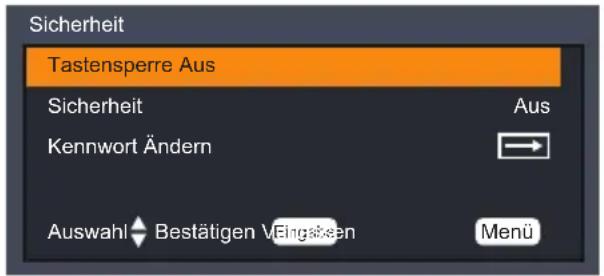 Sicherheit Tastensperre Aus Sicherheit Kennwort Ändern Aus Auswahl Bestätigen Vengaben Menü