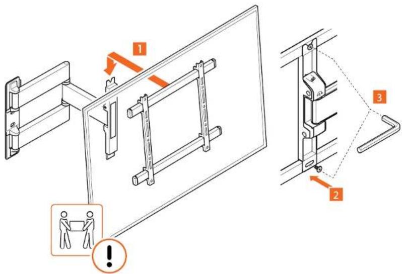 Technical diagram illustrating a mechanical assembly with labeled components and warning indicators