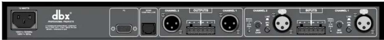 12 WATTS 120V~300Hz 120V~30Hz dbx® PROFESSIONAL PRODUCTS A COMMERCIAL SERVICE CONTROL FOR YOUR INFORMATION AND INFORMATION WORK IN WORK PC ZONE OUTPUTS CHANNEL 1 CHANNEL 2 INPUTS CHANNEL 1