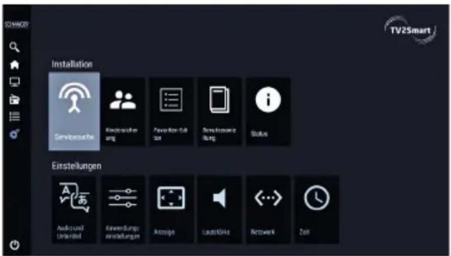 TV2Smart Installation Serviceutsche Einstellungen Audio und Untermit davendungen einstellungen Anzeuge Laufstätigkeit Nettowerk Zahl