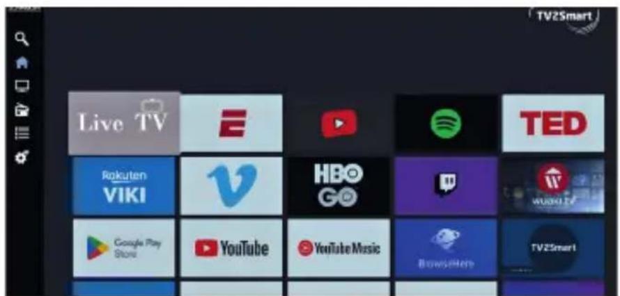 Live TV Tek TED Rakuten VIKI v HBO GO WUKLI Google Play Store YouTube YouTube Music BrowseHere TV2Smart