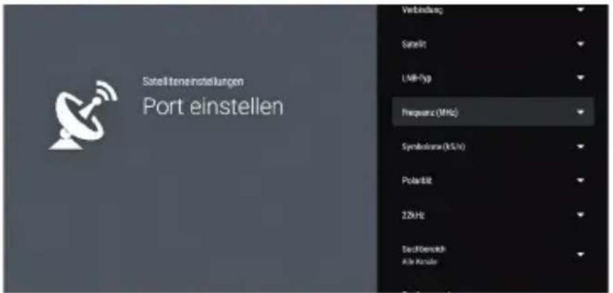 Satelliteinstellungen Port einstellen Verbindung Sensitivity LMM-Fyp Frequency (MHz) Symbolize (kJ/kV) Polar Bit 25Hz Deckbenzich Alle Anzübe