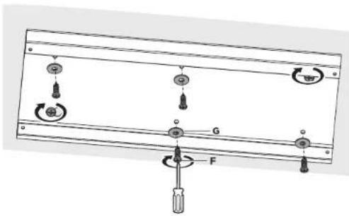 Diagram of a mechanical assembly with labeled components including screwdriver, force F, and adjustment indicators