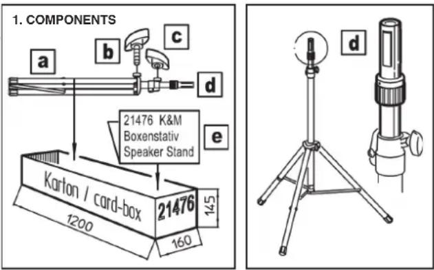 1. COMPONENTS a b c d 21476 K&M Boxenstativ Speaker Stand Karton / card-box 21476 145 1200 160 d