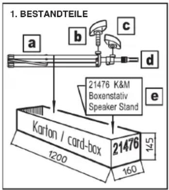 1. BESTANDTEILE a b c d 21476 K&M Boxenstativ Speaker Stand Karton / card-box 21476 1200 145 160