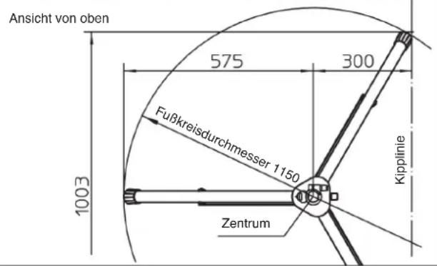 Ansicht von oben 575 300 Fußkreisdurchmesser 1150 Kipplinie 1003 Zentrum