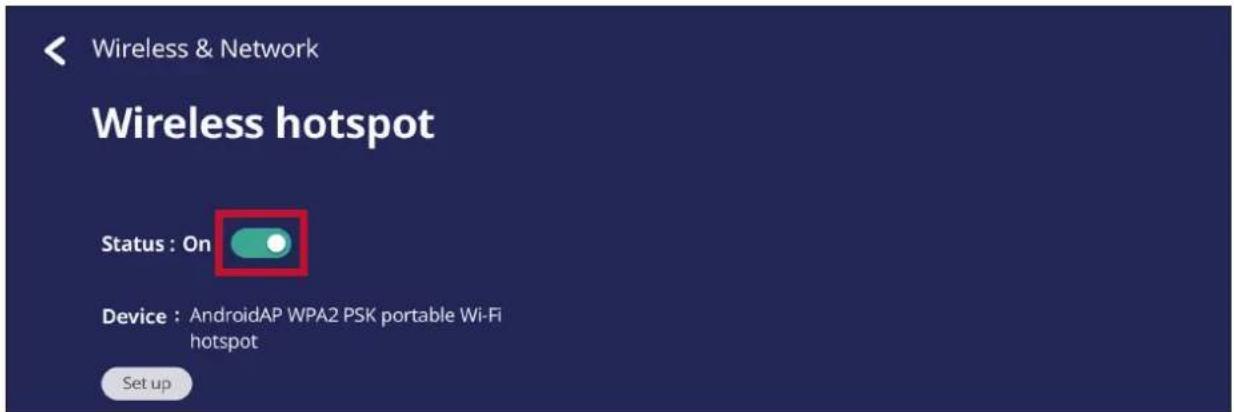 Wireless & Network Wireless hotspot Status : On Device : AndroidAP WPA2 PSK portable Wi-Fi hotspot Set up