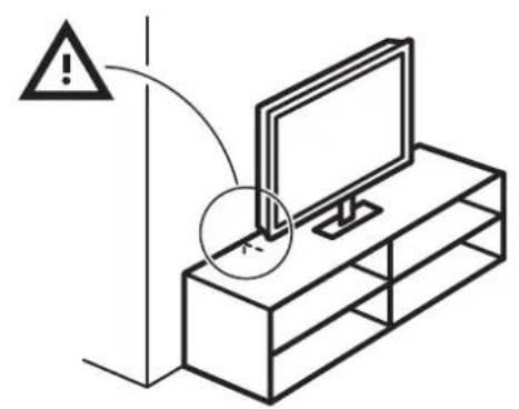 Diagram showing a warning sign pointing to a monitor on a TV, with a magnified circular detail highlighting the screen.