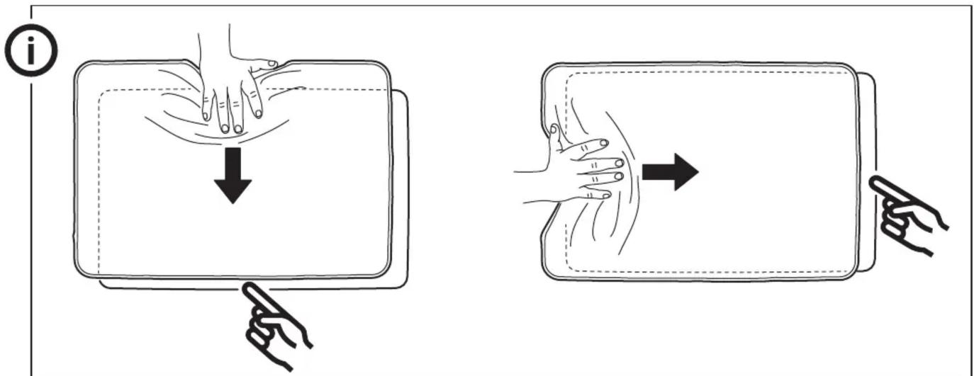 Illustration showing two hand gestures demonstrating a physical maneuver, with labeled arrows and a figure indicating (i)