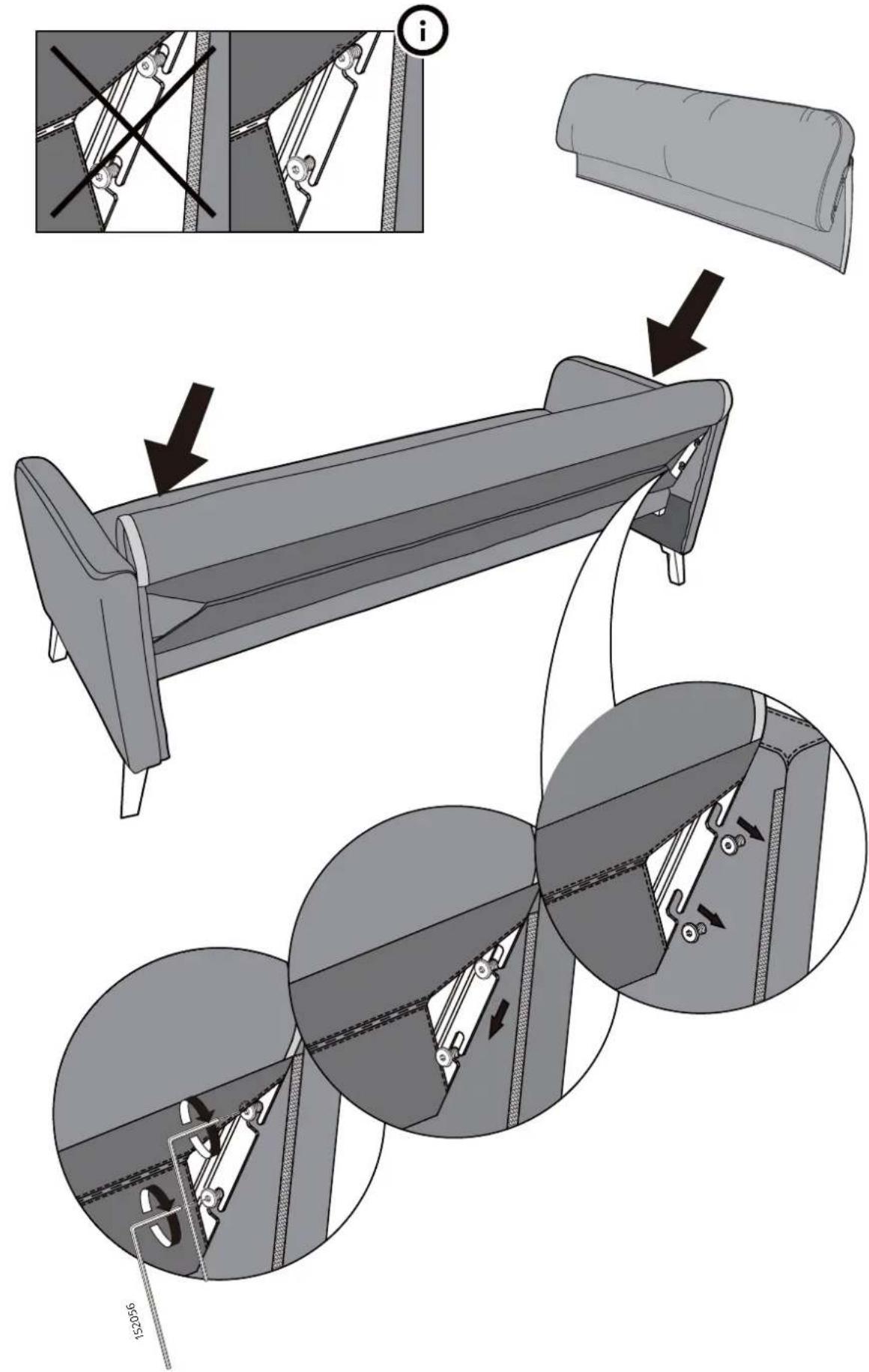 Technical diagram illustrating the assembly of a folding chair with labeled parts and directional arrows indicating motion or assembly.