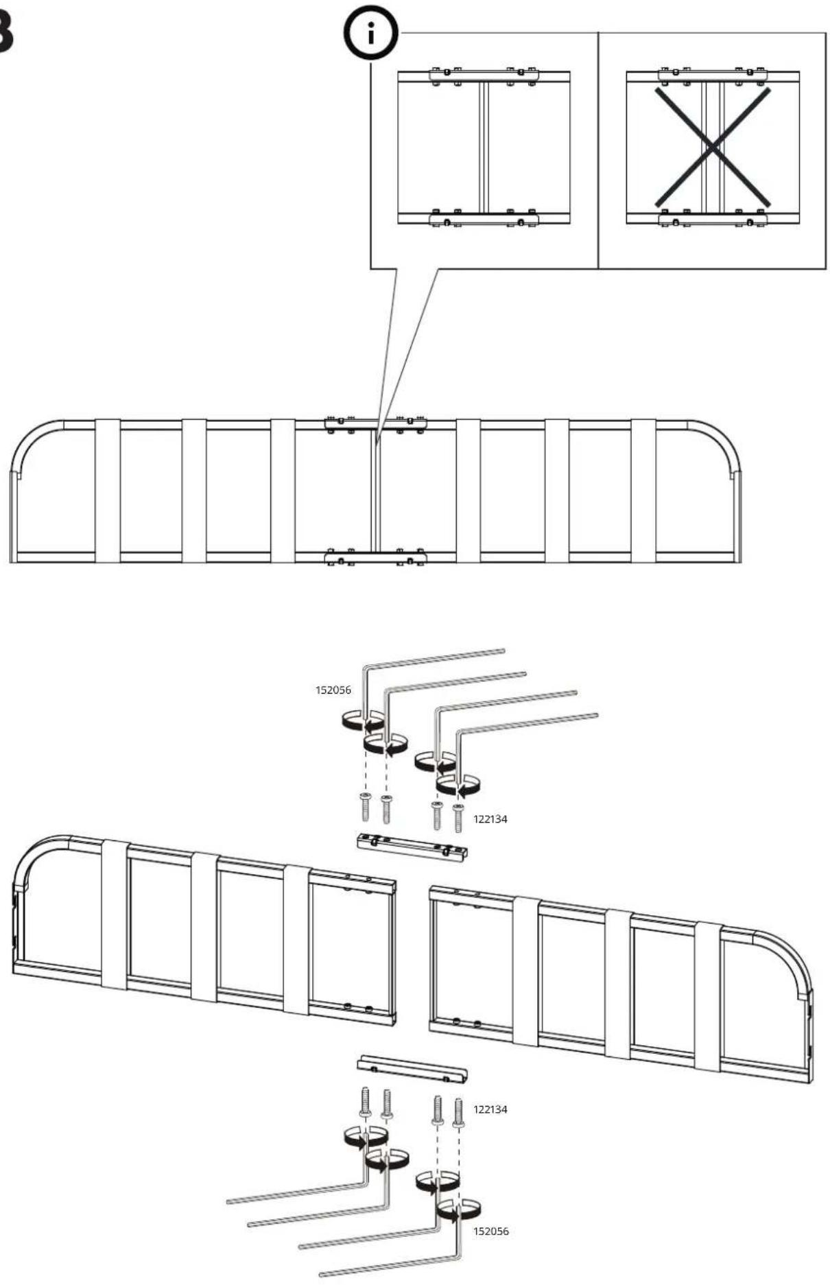 Technical diagram showing exploded and assembled views of a structural frame assembly with labeled components and cross-sectional details.
