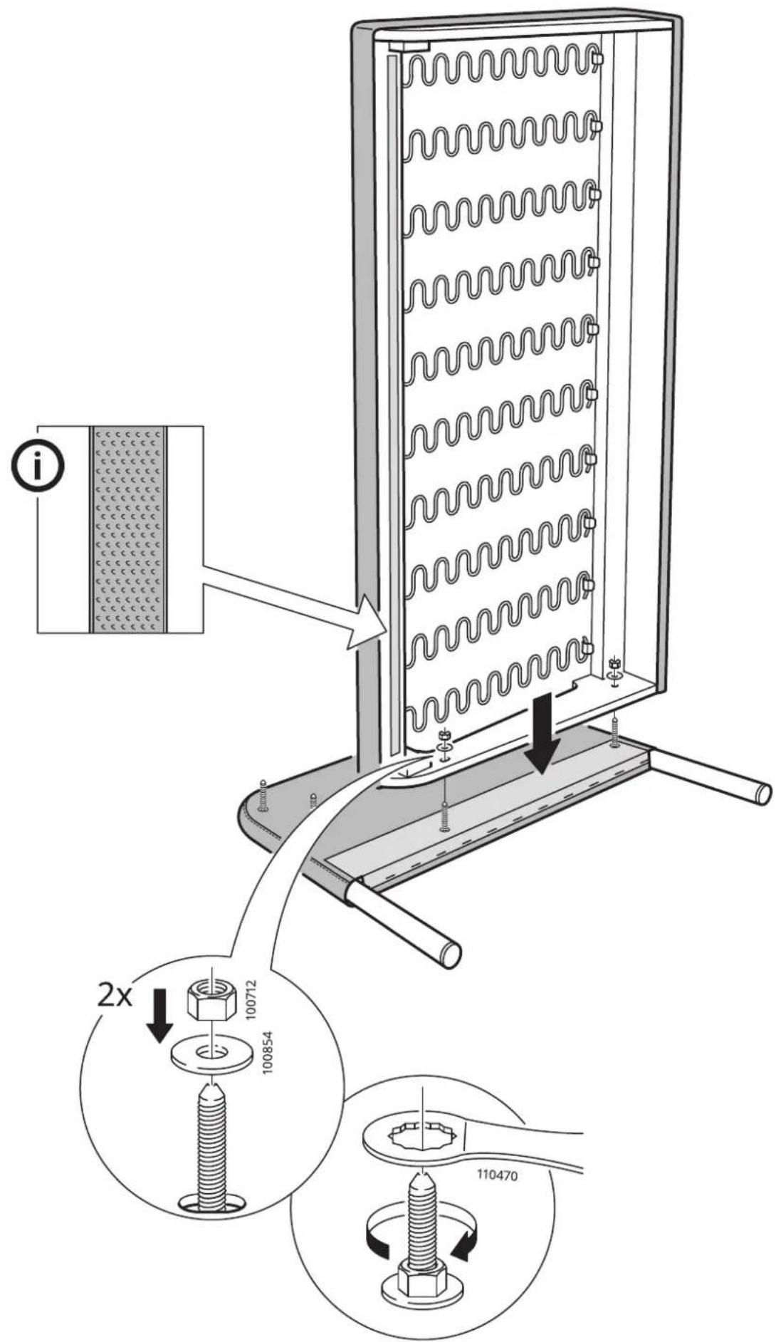 Technical diagram illustrating a mechanical assembly with labeled parts and magnified views showing bolt specifications.