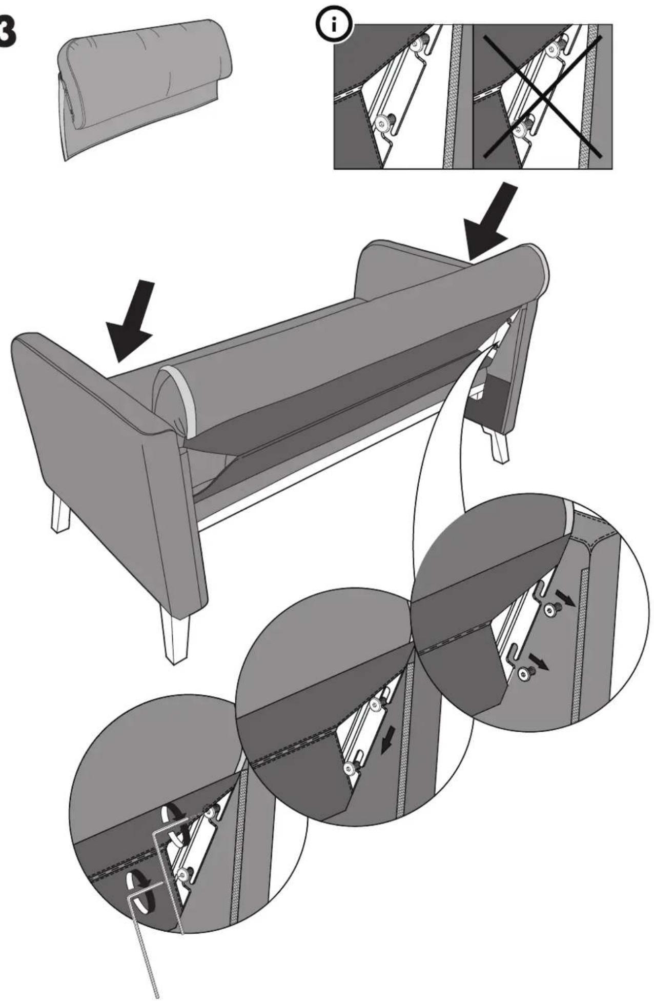 Technical diagram illustrating the assembly of a folding chair with labeled steps and component details