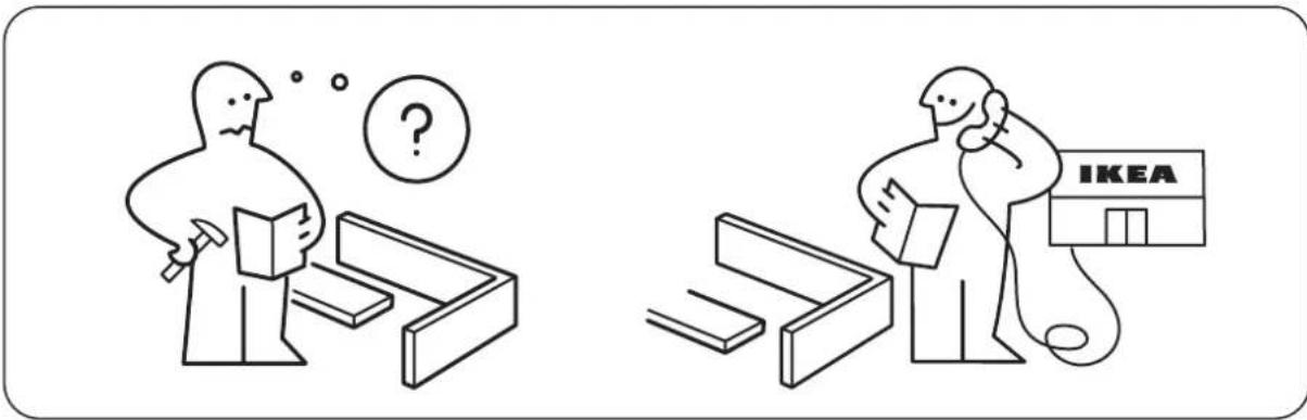 Illustration showing two scenes: one with a person thinking and holding a book, the other with a person examining a IKEA store.