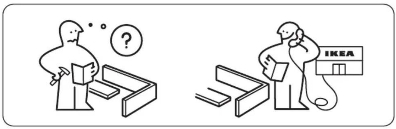 Illustration comparing two scenes: one showing a person thinking with a question mark, the other showing a person examining a IKEA store with a phone.