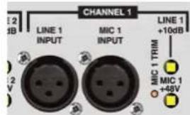 CHANNEL 1 LINE 1 INPUT MIC 1 INPUT LINE 1 +10dB MIC 1 TRIM MIC 1 +48V