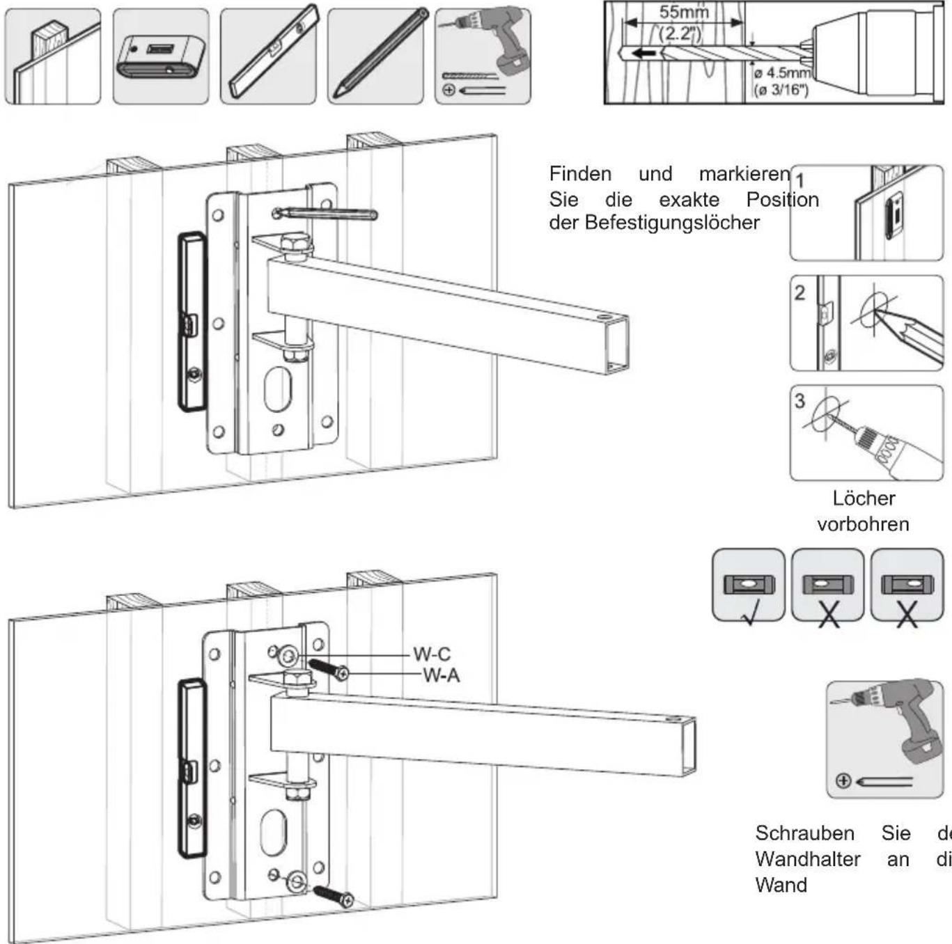 Schwaiger LWH040 011 - MONTAGE AN WAND MIT HOLZPFOSTEN: - 1
