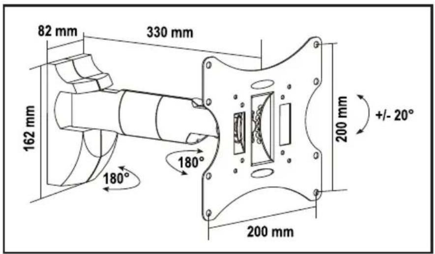 82 mm 330 mm 162 mm 180° 180° 200 mm +/- 20° 200 mm