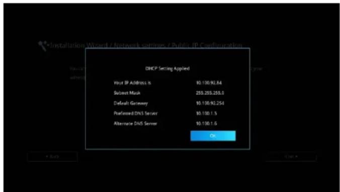 DHCP Setting Applied Your IP Address is 10.100.92.84 Submit Mask 255.255.255.0 Default Gateway 10.100.92.254 Preferred DNS Server 10.100.1.5 Alternate DNS Server 10.100.1.6 OK