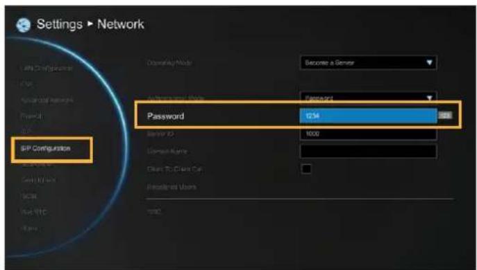 Settings ▶ Network SIP Configuration Ownership Mode Become a Sensor Address name: Password 1234 Server ID: 1000 Computer Name: Open To Check Cut Reserved Users: msd