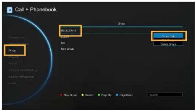 Call ▶ Phonebook Group IN BLUEANS 2008 Group Call Delete Group New Group Search Page Up Page Down Search