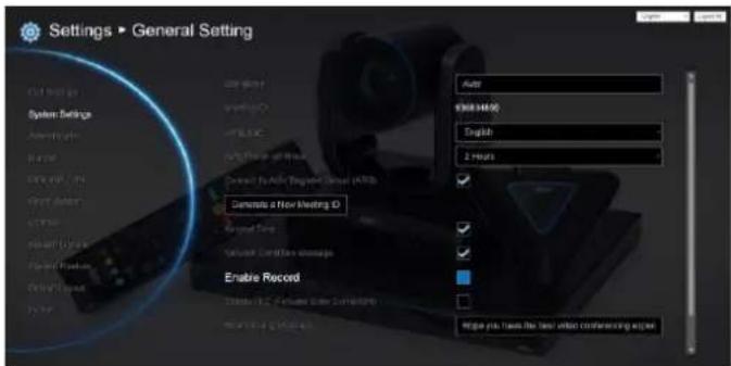 Settings ▶ General Setting System Settings Auto $308.340.00 English 2 Hours Generate a New Meeting D Target Data Select Card Data Storage Enable Record Make the Web from Auto Server (Windows) Make the Web from Auto Server (Windows) Help you have the last action,请勿修改此程序