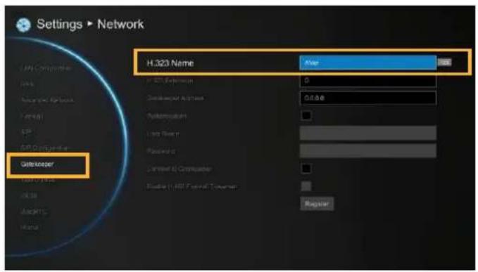 Settings ▶ Network H.323 Name After GitterKeeper In 400 Reference 0.0.0 Connecticut Address Systematicity Last Layer Access Connect to Connector Address (A88) External Connection Regular
