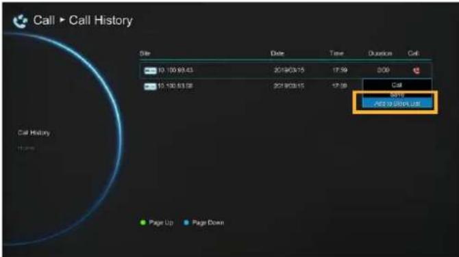 Call ▶ Call History Site Date Time Duration Call 10:100 93:43 2019/03/15 17:59 0:00 10:100 93:48 2019/03/15 17:59 Save SAVE SAVE 2019/03/15 Page Up Page Down