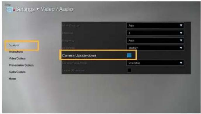 Settings > Video / Audio Camera Microphone Video Codics Preservation Codics Audio Codics Flame Camera Upside-down Auto 5 Auto Medium Camera Focus Mesh One Shock