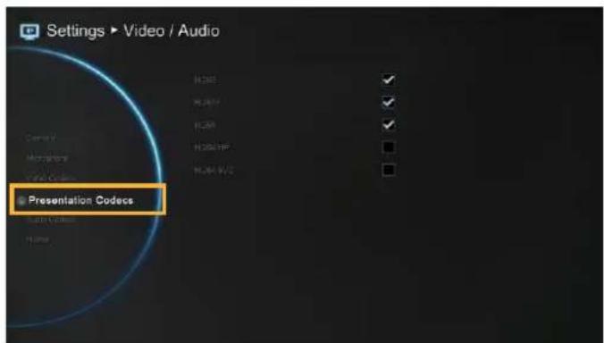Settings ▶ Video / Audio Control Audio/Video Presentation Codes H:001 H:002 H:003 H:004 H:005 H:006 H:007 H:008 H:009 H:010 H:011 H:012 H:013 H:014 H:015 H:016 H:017 H:018 H:019 H:020 H:021 H:022 H:023 H:024 H:025 H:026 H:027 H:028 H:029 H:030 H:031 H:032 H:033 H:034 H:035 H:036 H:037 H:038 H:039 H:040 H:041 H:042 H:043 H:044 H:045 H:046 H:047 H:048 H:049 H:050 H:051 H:052 H:053 H:054 H:055 H:056 H:057 H:058 H:059 H:060 H:061 H:062 H:063 H:064 H:065 H:066 H:067 H:068 H:069 H:070 H:071 H:072 H:073 H:074 H:075 H:076 H:077 H:078 H:079 H:080 H:081 H:082 H:083 H:084 H:085 H:086 H:087 H:088 H:089 H:090 H:091 H:092 H:093 H:094 H:095 H:096 H:097 H:098 H:099 H:100