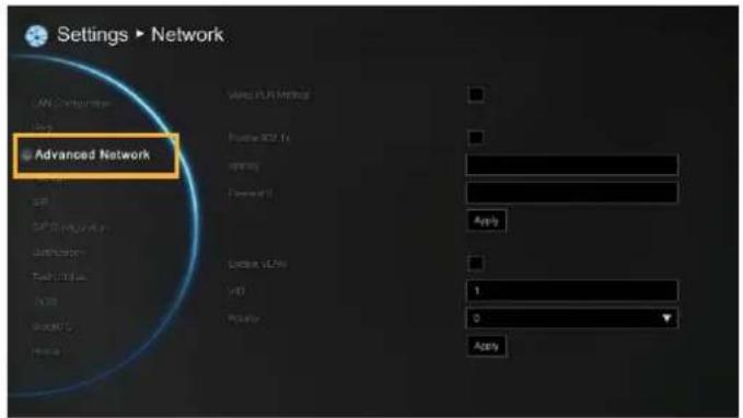 Settings ▶ Network Advanced Network Camera Display Photo LCD Image Forward Apply LED VDD 1 0 Apply