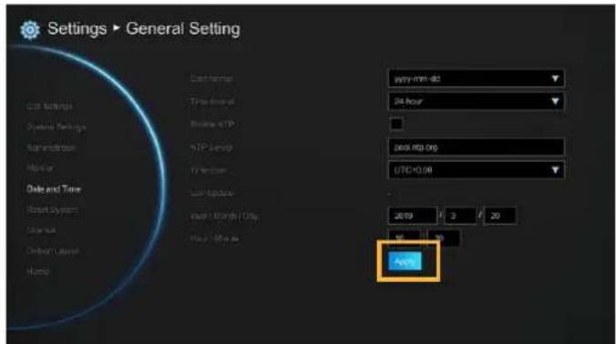Settings ▶ General Setting C28 Settings System Settings Administrator Map or Date and Time Robert System Open out Onset's License Name Last format Time format Realize xTP FTP Service Function Last Update View 1 Monthly / Day View 2 Max as avg-1mm dd 24 hour 2000 MHz 000 UTC+0.58 2019 3 20 Acc