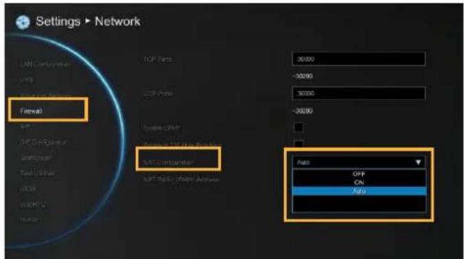 Settings ▶ Network Firewall TOP Tens 30000 -30000 30000 -30000 Firewall M&T Compcardier Auto OFF ON Auto