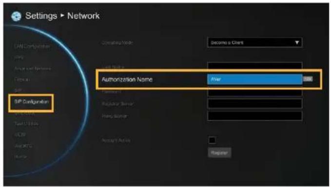 Settings > Network WIN Configuration Options Angrailed Options Catalyst WIN SP Configuration Configuration Mode Become a Client Last Port: Authorization Name After Form Name: Register Server Hiring Server Account Active Register