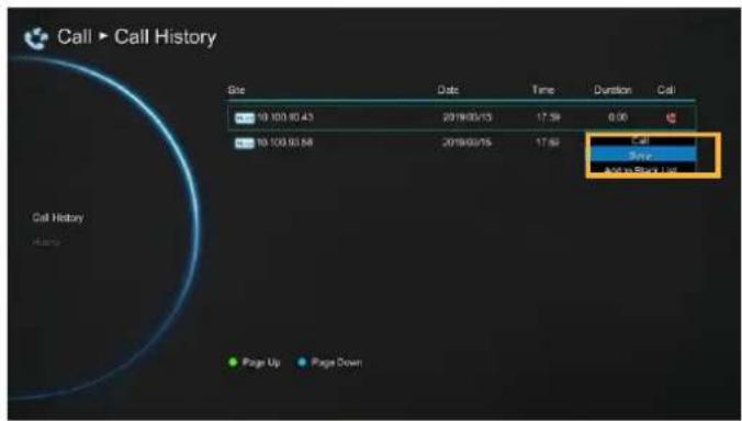 Call ▶ Call History Site Date Time Duration Call 10/10/03 43 2019/05/15 17:39 0:00 10/10/03 58 2019/05/15 17:40 Call Save Add/Skip Use Page Up Page Down