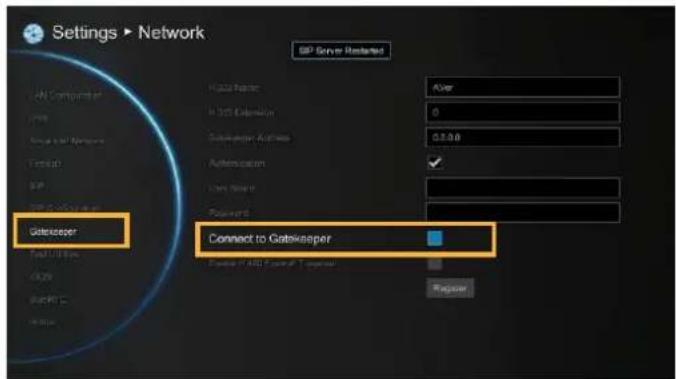 Settings ▶ Network GSP Server Restarted Gaitackerer Connect to Gatekeeper Over 0 0.0.0 Regener