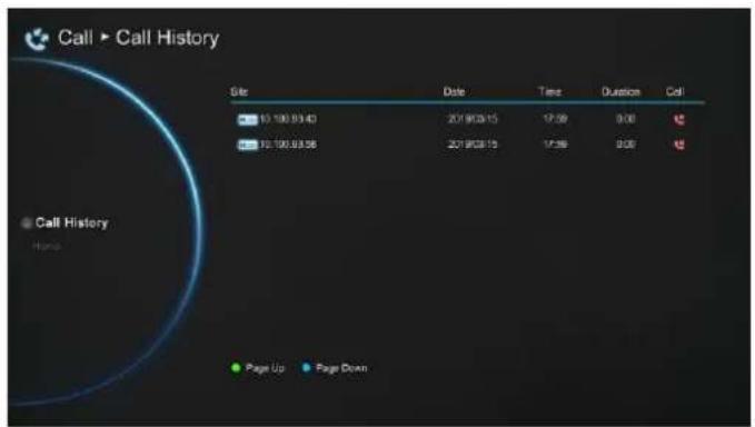 Call ▶ Call History Site Date Time Duration Col 15:100.93.43 2019/03/15 17:58 0:00 € 15:100.93.56 2019/03/15 17:58 0:00 € Page Up Page Down