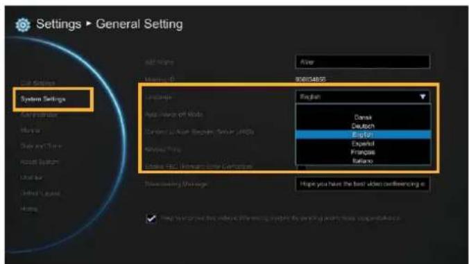 Settings ▶ General Setting System Settings English Dansk Deutsch EAST Experian Francois Rafiano How to have the best video confirming it ✓ Help the user to access a different system by setting your own organization.