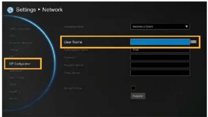 Settings > Network SIP Configuration SIP SIP Configuration Computing Node Become a Client User Name SIP SIP Configuration Name After Password Password Button Press Server Password Active Password SIP Configuration