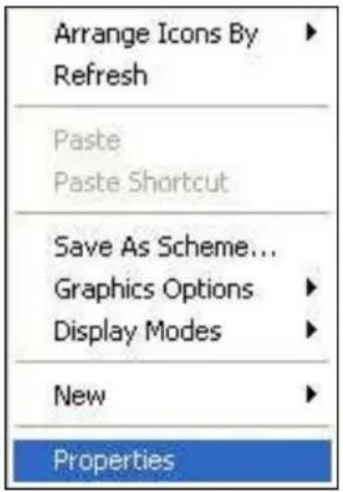 Arrange Icons By Refresh Paste Paste Shortcut Save As Scheme... Graphics Options Display Modes New Properties