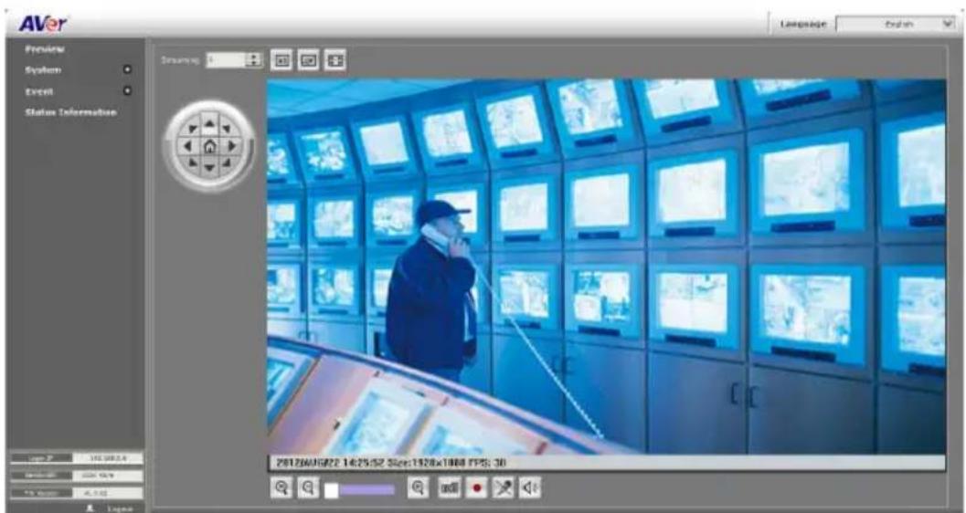 AVer Preview System Event Status Information Streaming Language English 201706JG72 14:25:52 Sloc:1928x1988 FPS:30