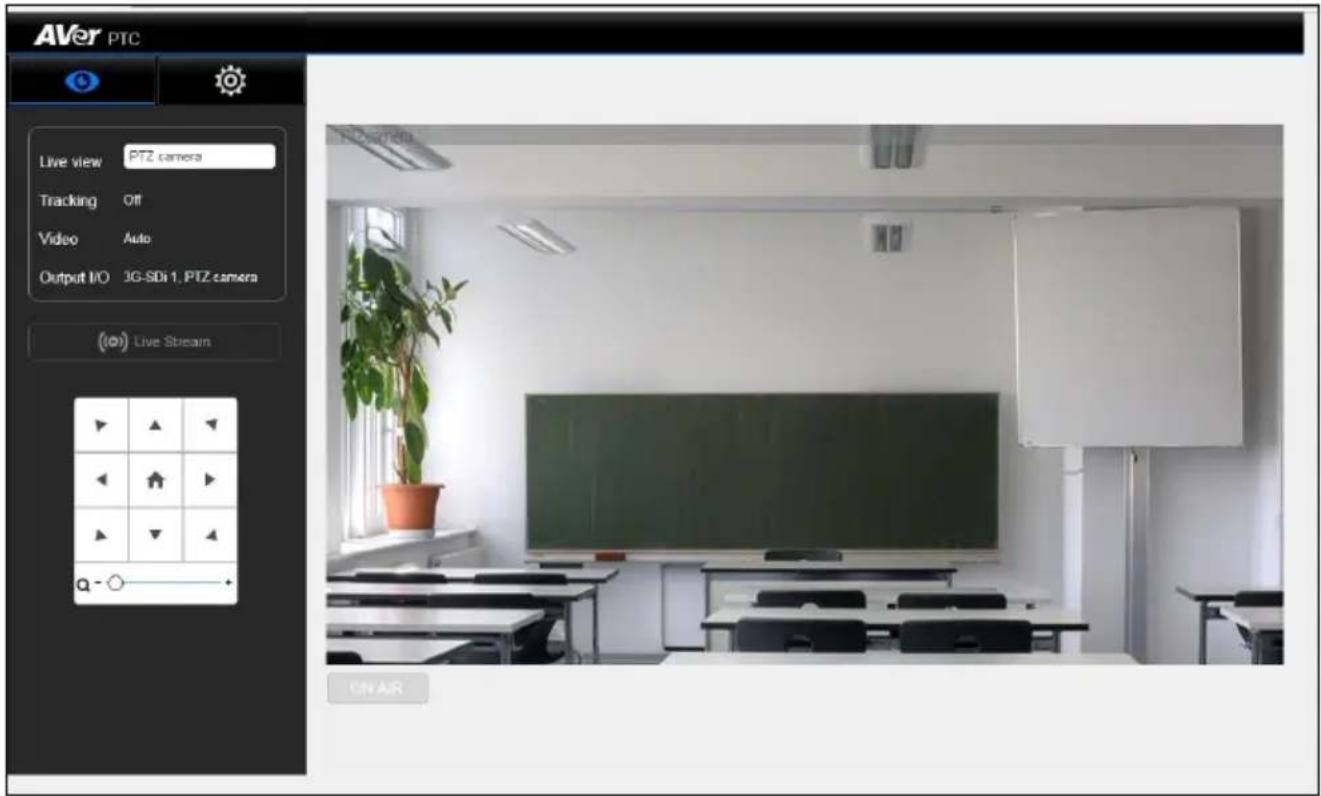 AVer PTC Live view PTZ camera Tracking Off Video Auto Output I/O 3G-SDi 1, PTZ camera (oo) Live Stream ON AIR