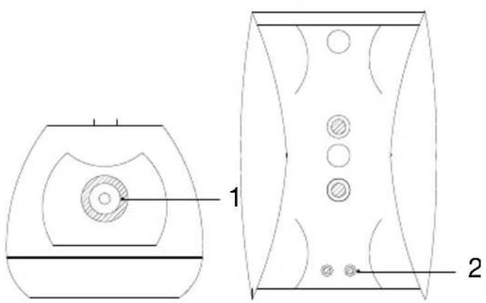 Technical diagram showing two labeled components with circular features and a cross-sectional view