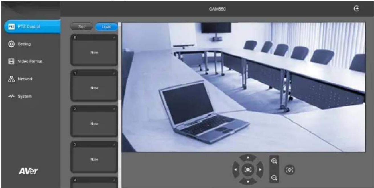 PTZ Control Set Load CAM550 Setting Video Format Network System AVer