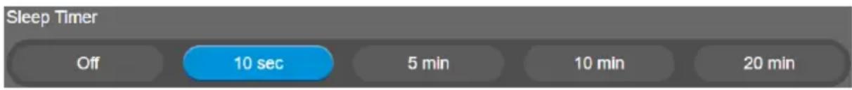 Sleep Timer Off 10 sec 5 min 10 min 20 min