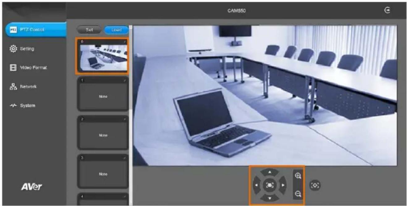 CAM550 PTZ Control Set Load Setting Video Format Network System AVer