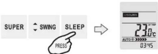 SUPER SWING SLEEP PRESS LOCUMES 23.0°C AUTO: 03:45