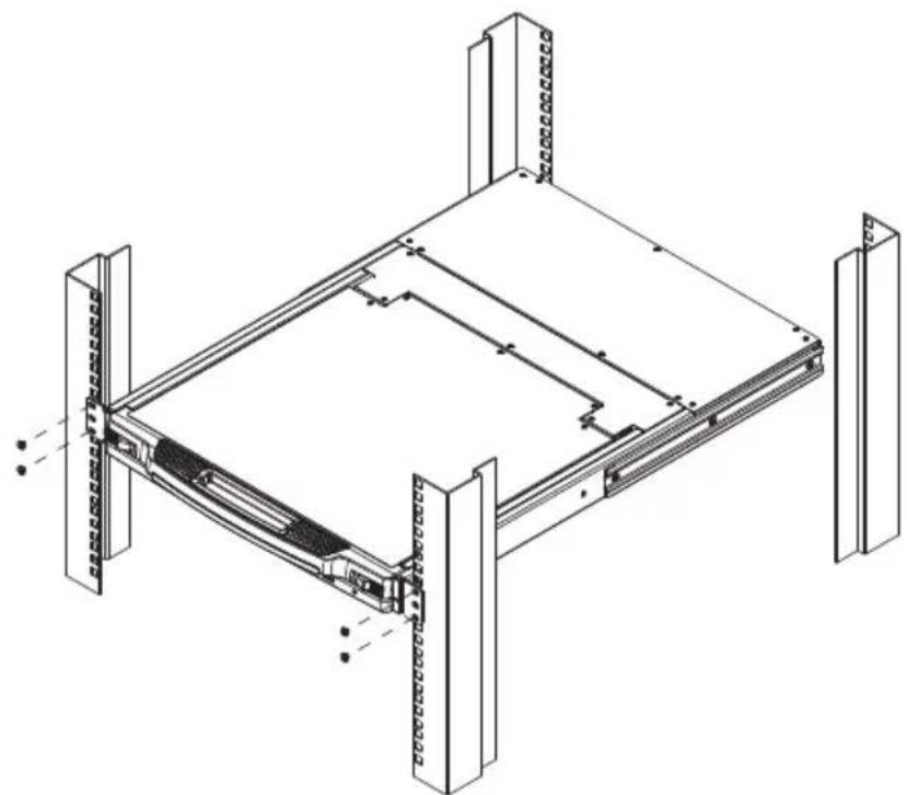 Isometric technical drawing of a mechanical assembly with mounting brackets and structural supports (no text or symbols)